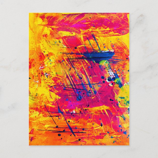 Carte Postale Abstract Expressionism Art Orange Yellow Red Blue (Devant)
