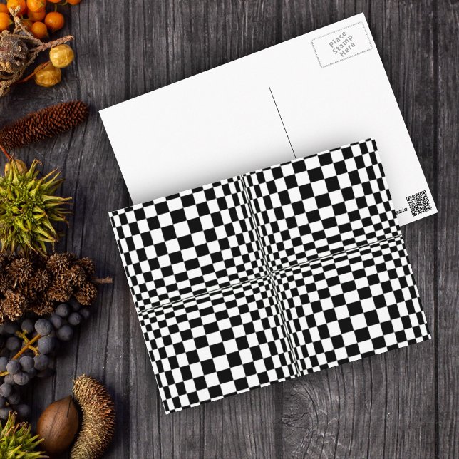 Carte Postale Abstract Geometric Cool 3D (Geometric abstract design in black and white with optical illusion of puffy squares.)