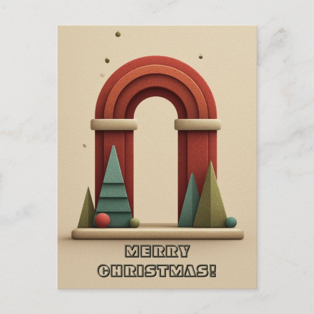 Carte Postale Abstract Geometric Scene with Christmas Trees (Devant)