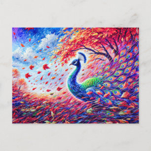 Carte Postale Abstract Peacock in Autumn Storm dans le Colorful