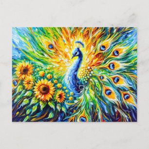 Carte Postale Abstract Peacock with Sunflowers in painting