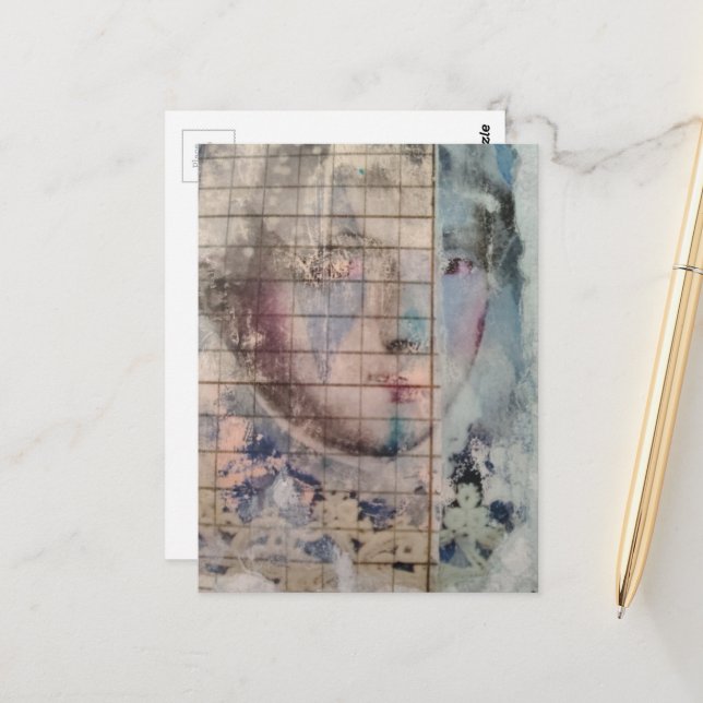 Carte Postale abstract person face mixed media Collage (Devant/Arrière en situation)