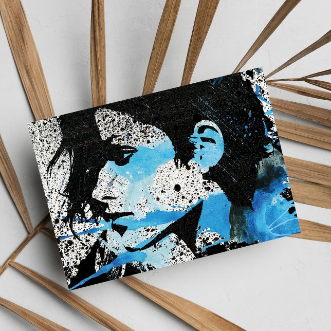 Carte Postale Abstrait Blue Black White Girl Aquarelle Art (Abstract Blue Black White Girl Watercolor Art)
