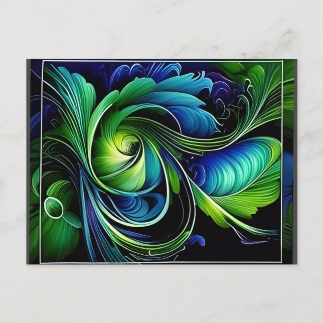 Carte Postale abstrait feuillu bleu vert (Devant)