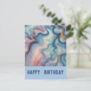 Carte Postale abstrait fluide en bleus pastel - Anniversaire