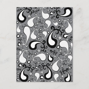 Carte Postale Abstrait gris et blanc Tulip Paisley motif