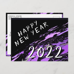 Carte Postale Abstrait moderne violet noir Joyeux Nouvel An 2022