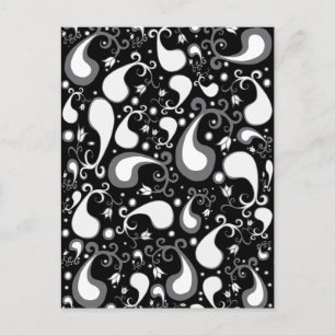 Carte Postale Abstrait noir et blanc Tulip Paisley Floral