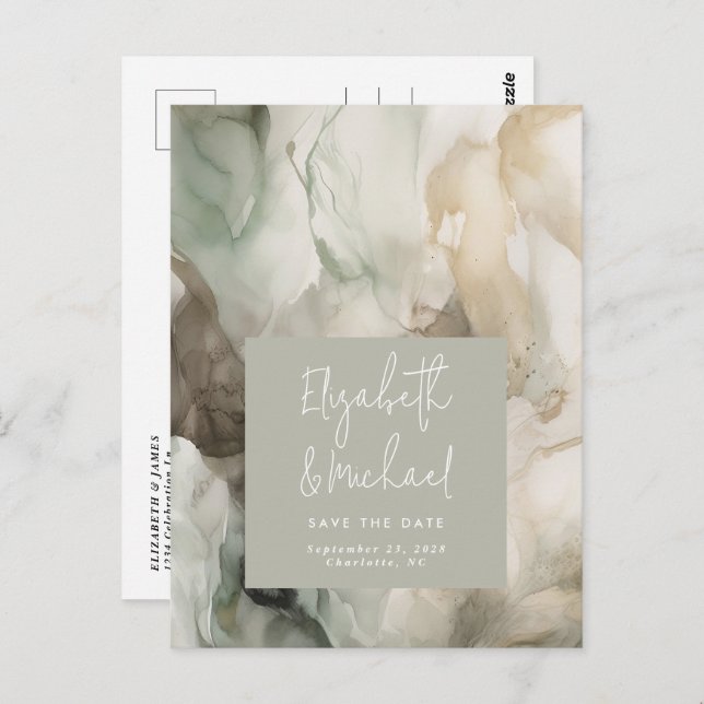 Carte Postale Abstrait Peint moderne Sage vert Enregistrer la da (Devant / Derrière)