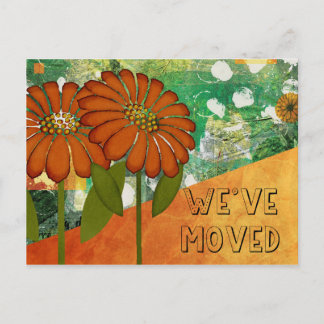 Carte Postale Abstrait Vert et Orange Floral Nouvelle adresse
