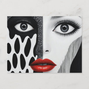 Carte Postale Abstrait visage noir blanc rouge