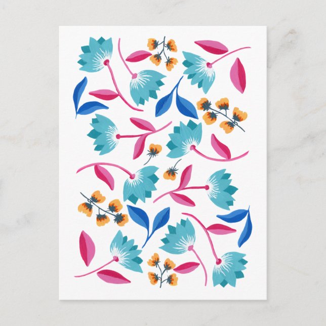Carte postale abstraite peinte en bleu vif rose (Devant)