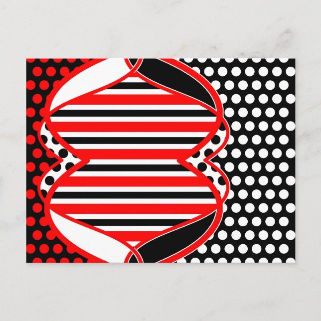 Carte Postale Abstraits rayures et points en noir rouge blanc -  (Devant)