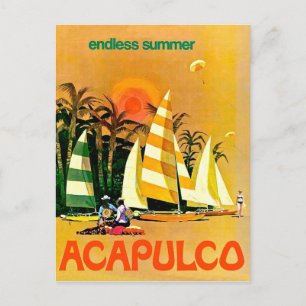 Carte Postale Acapulco, bateaux à voile sans fin sur la côte en