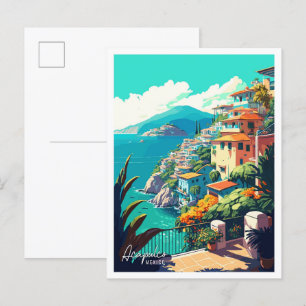 Carte Postale Acapulco Mexique Art illustration de voyage vintag