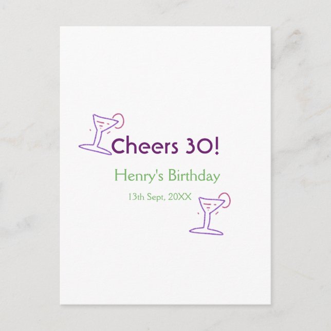 Carte Postale acclamations 30e anniversaire nom vin verre violet (Devant)