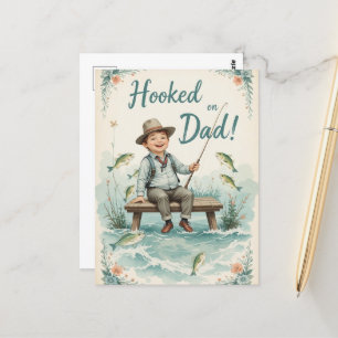 Carte Postale Accompagné sur papa Pêche Fête des pères mignonne 