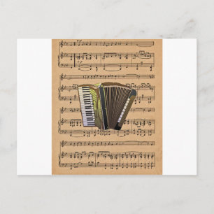 Carte Postale Accordéon Avec Arrière - plan Partition