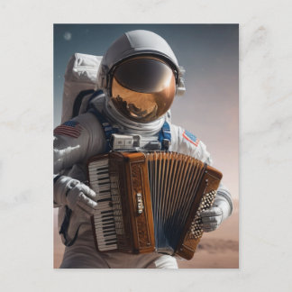 Carte Postale accordéon jouant astronaute