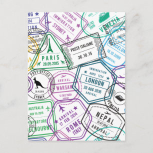 Carte Postale Accro aux Tampons de Passeport Voyageur Rétro du M