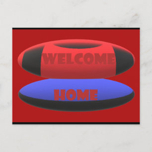 Carte Postale accueil design rouge marine bleu avec mots