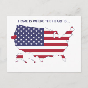 Carte Postale Accueil est là où se trouve le coeur - US Map & Fl