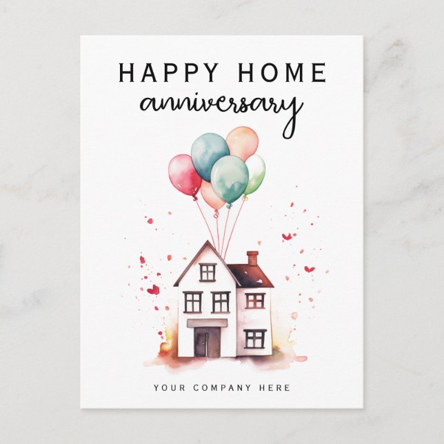 Carte Postale Accueil Joyeux Anniversaire Maison Ballons Realty (Devant)