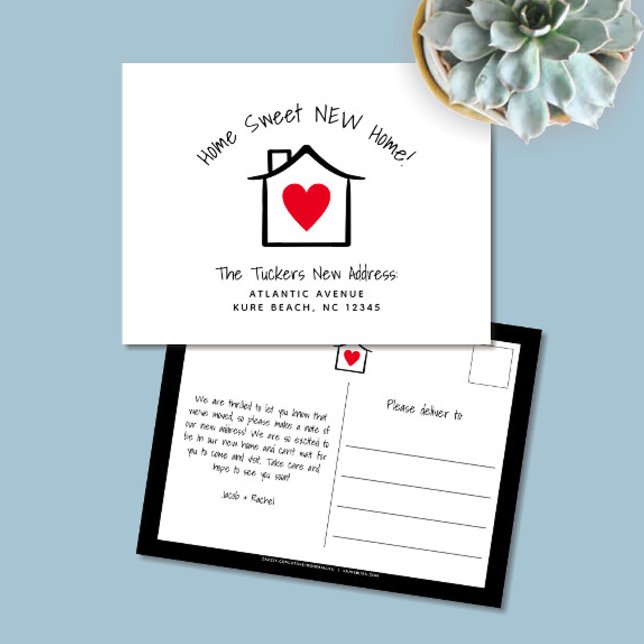 Carte Postale Accueil Sweet Home Nouvelle adresse Moving Faire-p (Home Sweet New Home Heart in House Moving Announcement Post Card)