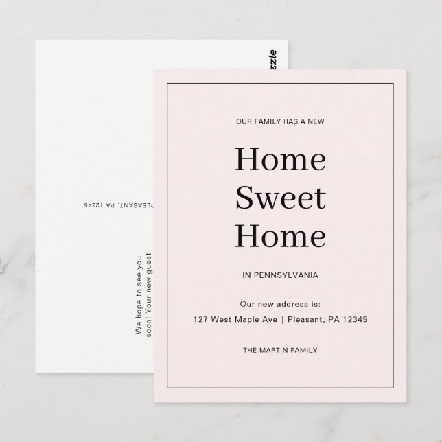 Carte Postale Accueil Sweet Home Nouvelle adresse Moving Faire-p (Devant / Derrière)