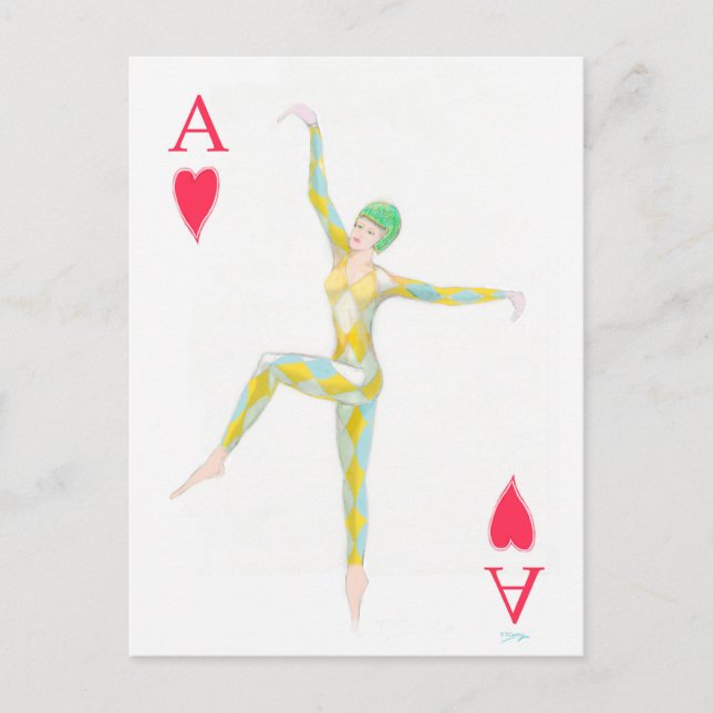 Carte Postale Ace des coeurs danse design art rétro arlequin (Devant)