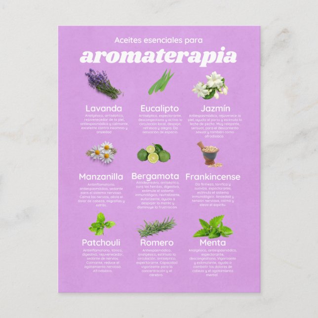 Carte Postale Aceites esenciales aromaterapia español lavanda (Devant)