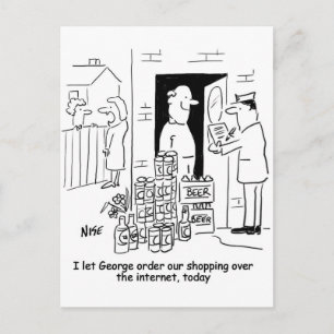 Carte Postale Achats sur Internet. Un homme n'achète que de la b