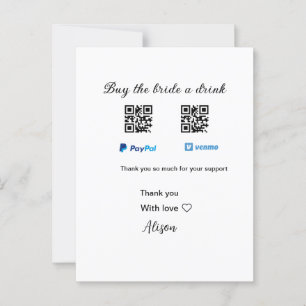 Carte Postale Acheter à la mariée un don de boisson QR Venmo Pay