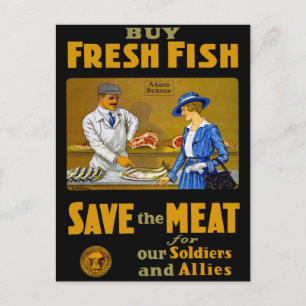 Carte Postale Achetez le poisson frais le rétro cru WW1