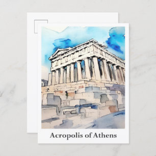 Carte Postale Acropole d'Athènes Grèce Aquarelle Voyage