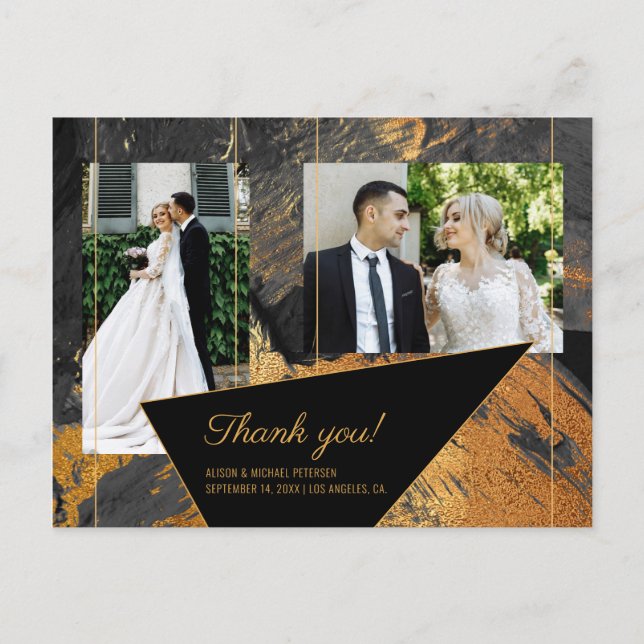 Carte Postale Acrylique peinte or gris mariage photo merci (Devant)
