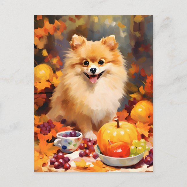 Carte Postale Action de grâce d'automne de Pomeranian  (Devant)