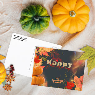 Carte Postale Action de grâce de famille de citrouille d'automne