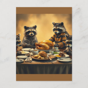 Carte Postale Action de grâce de la famille de ratons laveurs