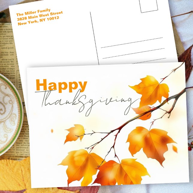 Carte Postale Action de grâce feuille d'érable à l'aquarelle min (Créateur téléchargé)