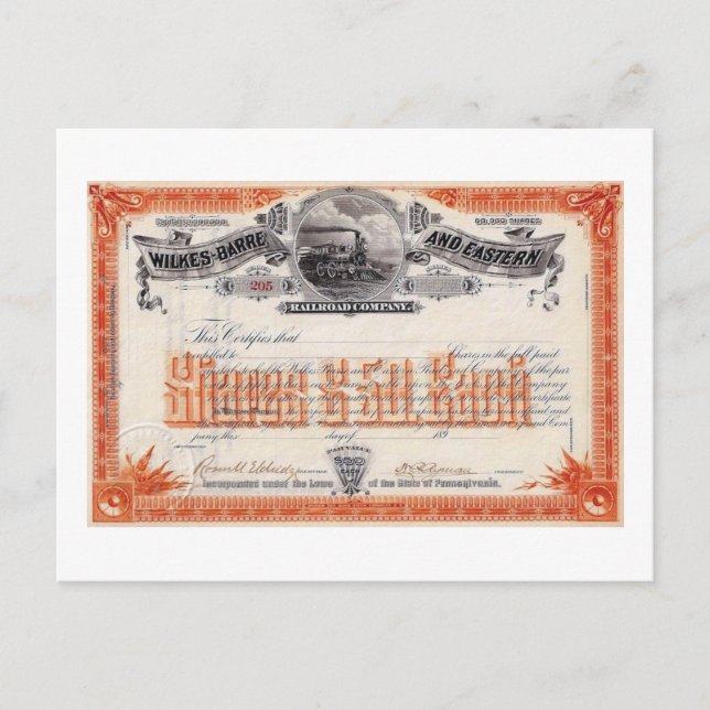 Carte Postale Actions de la Wilkes Barre & Eastern Railroad Anti (Devant)