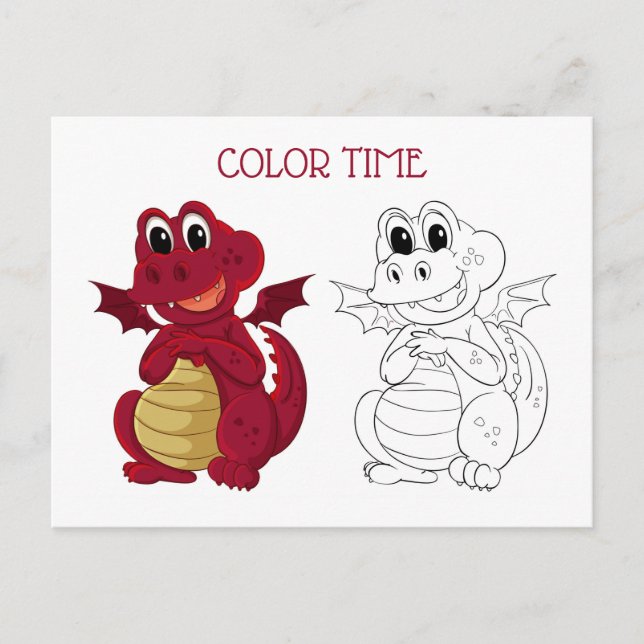 Carte Postale Activité de coloration des enfants mignonne Dragon (Devant)