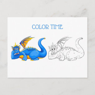 Carte Postale Activité de coloriage du dragon bleu et jaune qui 