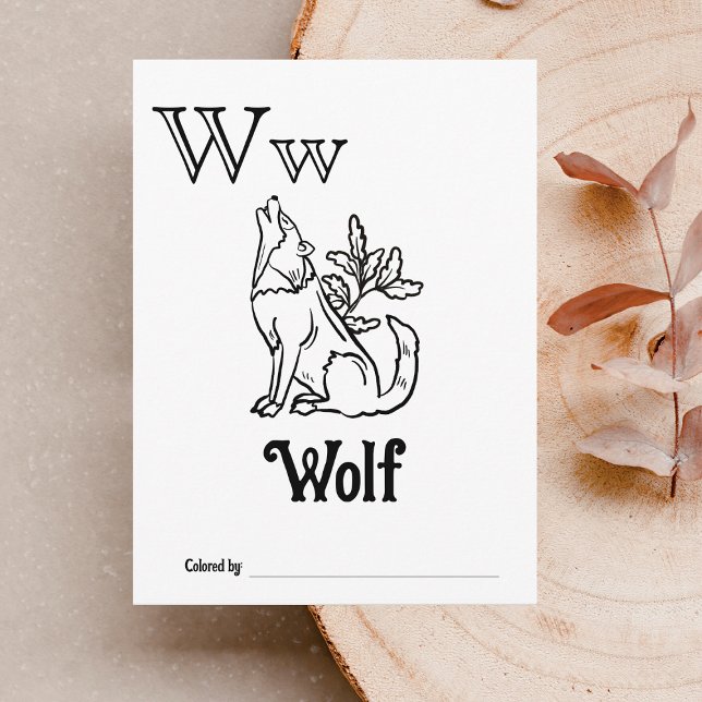 Carte Postale Activité de coloriage pour Baby Shower ABC des Ani (Letter W - Color Your Own Baby's First ABC's Keepsake Cards)