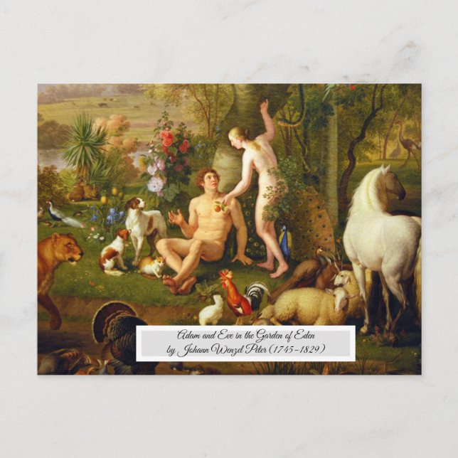 Carte Postale Adam et Eve dans le jardin (Devant)