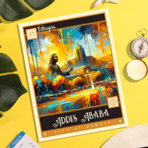 Carte Postale Addis-Abeba, Éthiopie Peinture Vintage