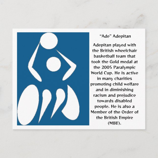 Carte Postale "Ade" Adepitan, joueur de basketball en fauteuil r (Devant)