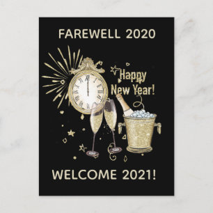 Carte Postale Adieu 2020 Bienvenue 2021 or du Nouvel An