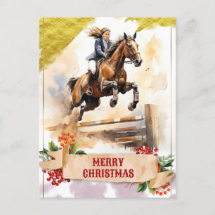 Carte Postale Ado de Noël Cheval à cheval sur saut