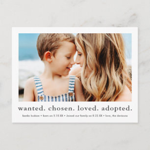 Carte Postale adopté choisi aimé adopté Photo d'adoption minimal